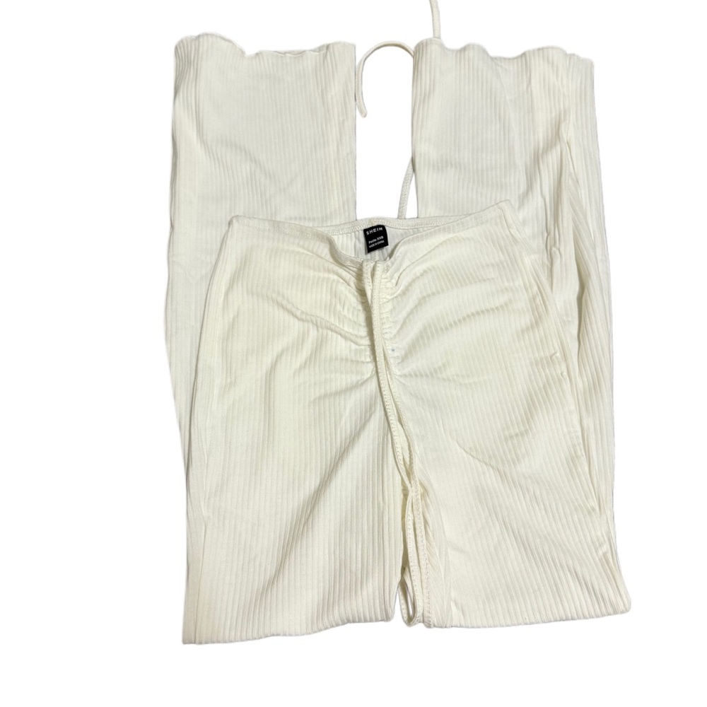 SHEIN Cream Ribbed Trousers